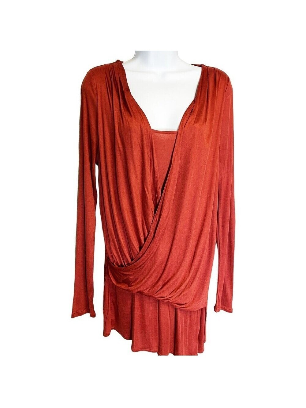 White House Black Market Burnt Orange Draped Surplice Tunic Top Small